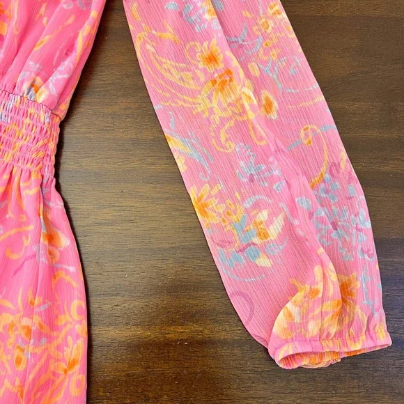 Ramy Brook Pink Long Sleeve Dress Size XS Long Sleeve Smocked Summer Spring - Picture 8 of 12